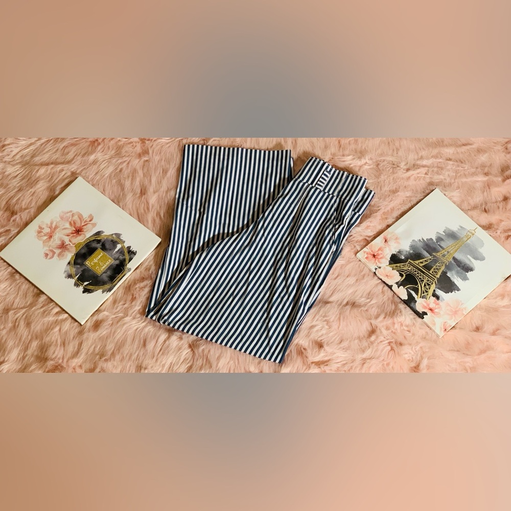 New York & Company Navy and White Striped Pants